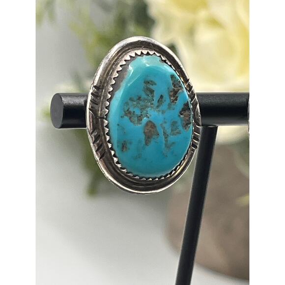 Vintage Navajo Sterling Kingman Pyrite Turquoise Artist Signed GD Clip Earrings - Picture 10 of 10